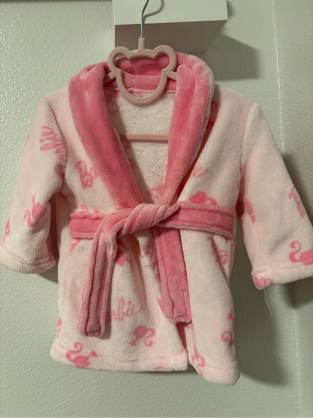 Barbie Plush Pink Hooded Kids Robe with Belt